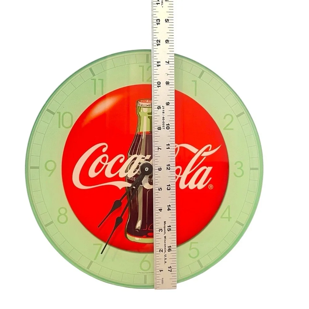 Vitnage Coca Cola Bottle Round Red Button Bottle Logo Glass Wall Clock 12x12